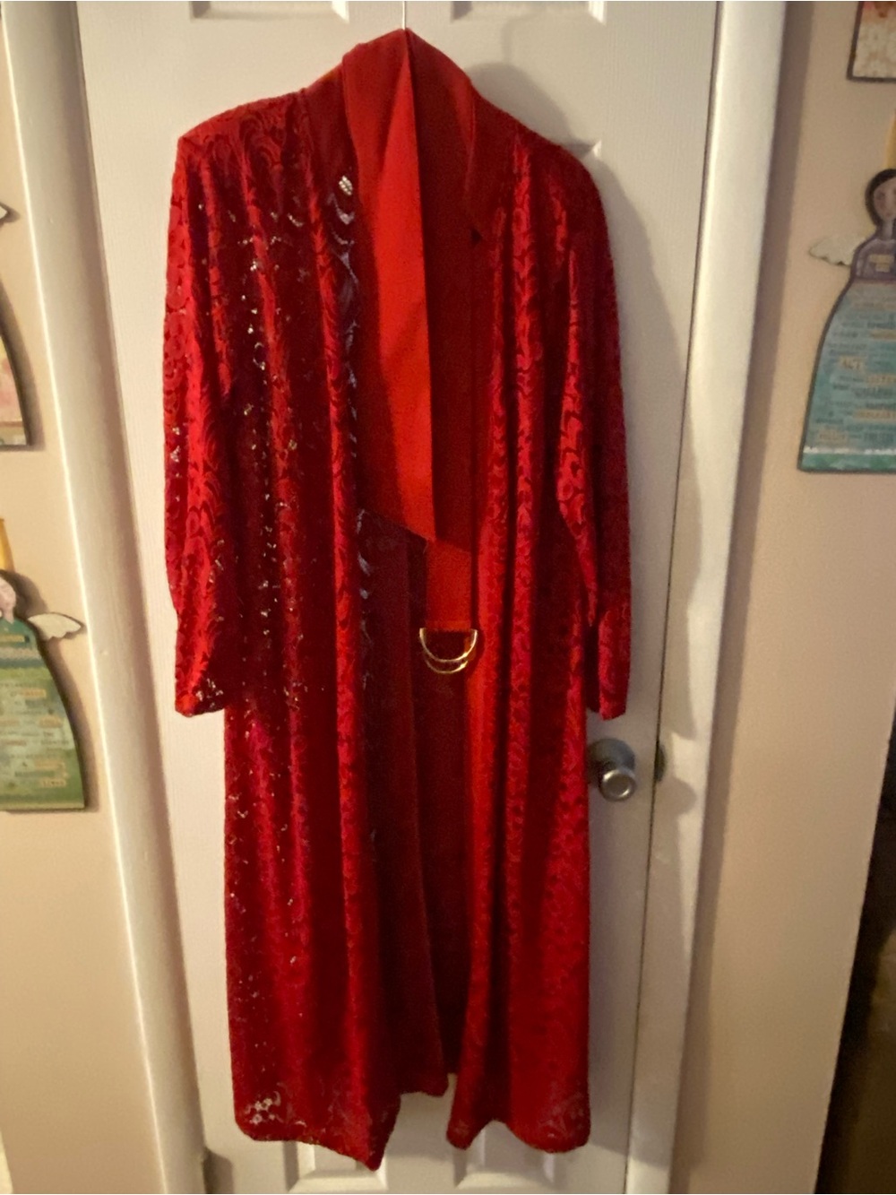 C Wonder Red Lace Duster W/ Belt
